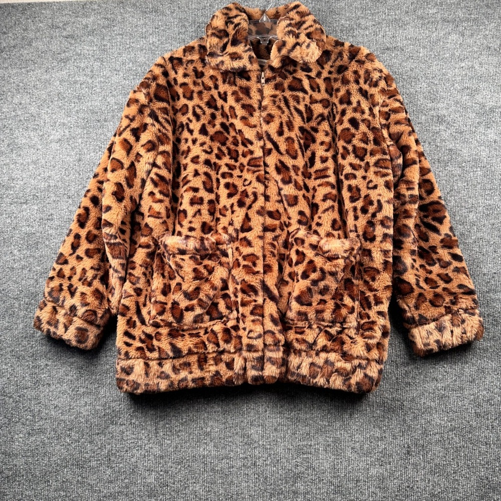 ANDTHEWHY Los Angeles Womens Leopard Faux Fur Full Zip Jacket Small NWT Boutique